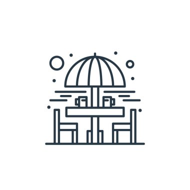 Şehir elemanları konseptinden tablo simgesi vektörü. Masa düzenlenebilir vuruşun ince çizgisi. Web ve mobil uygulamalarda kullanmak için tablonun doğrusal işareti, logo, yazdırma ortamı.