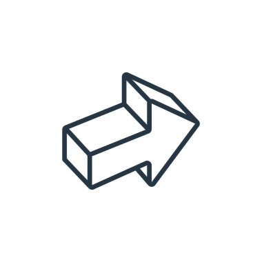 d ok konseptinden sağ ok simgesi vektörü. Sağ okun düzenlenebilir vuruşunun ince çizgisi. Web ve mobil uygulamalarda kullanmak için sağ ok doğrusal işareti, logo, yazdırma ortamı.