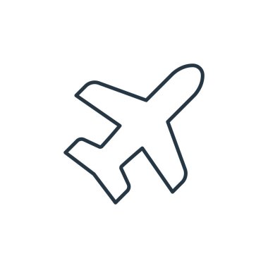 Uçuş konseptinden uçak ikonu vektörü. Uçakta düzenlenebilir darbenin ince bir çizgisi. Web ve mobil uygulamalarda kullanım için uçak doğrusal işareti, logo, yazdırma ortamı.