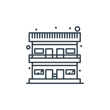 Şehir elemanları konseptindeki motel ikonu vektörü. Motel düzenlenebilir felcinin ince bir çizgisi. Web ve mobil uygulamalarda kullanmak için motel doğrusal işareti, logo, yazdırma ortamı.