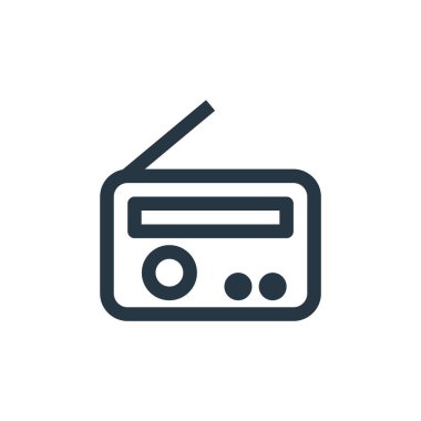 Seyahat konseptinden radyo ikonu vektörü. Radyo düzenlenebilir felcin ince bir çizgisi. İnternet ve mobil uygulamalarda kullanmak için radyo doğrusal işareti, logo, yazdırma ortamı.