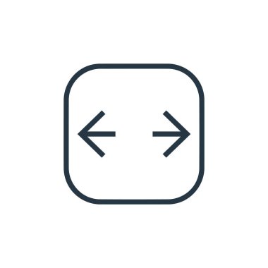 Ok kavramından sol sağ simge vektörü. Sol düzenlenebilir vuruşun ince çizgisi. Web ve mobil uygulamalarda kullanmak için sol doğrusal işaret, logo, yazdırma ortamı.