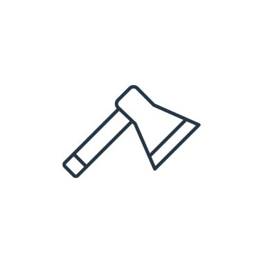 Seyahat konseptinden balta simgesi vektörü. Düzenlenebilir balta darbesinin ince çizgisi. Web ve mobil uygulamalarda kullanmak için balta doğrusal işareti, logo, yazdırma ortamı.