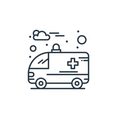 Şehir elemanları konseptinden ambulans simgesi vektörü. Düzenlenebilir kalp krizinin ince bir çizgisi. Web ve mobil uygulamalarda kullanmak için ambülans doğrusal işareti, logo, yazdırma ortamı.