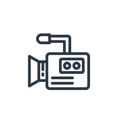 Film çekim konseptinden kamera ikonu vektörü. Kamera düzenlenebilir vuruşun ince çizgisi. Web ve mobil uygulamalarda kullanmak için kamera doğrusal işareti, logo, yazdırma ortamı.