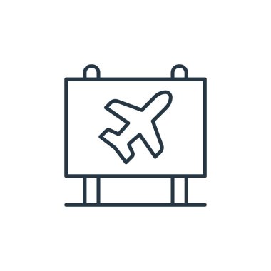 Havalimanı ikon vektörü. Havaalanı düzenlenebilir vuruşunun ince çizgisi. Web ve mobil uygulamalarda kullanmak için havaalanı doğrusal işareti, logo, yazdırma ortamı.