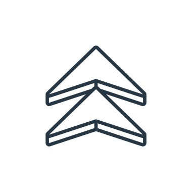 d okları kavramından ok simgesi vektörünü yükselt. Okun düzeltilebilir vuruşunun ince çizgisi. Web ve mobil uygulamalarda kullanmak için ok doğrusal işaretini yükselt, logo, yazdırma ortamı.