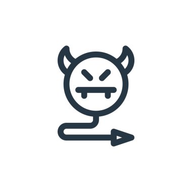 Ahlak kavramından şeytani ikon vektörü. Düzenlenebilir inmenin ince bir çizgisi. Web ve mobil uygulamalarda kullanmak için şeytani doğrusal işaret, logo, yazdırma ortamı.