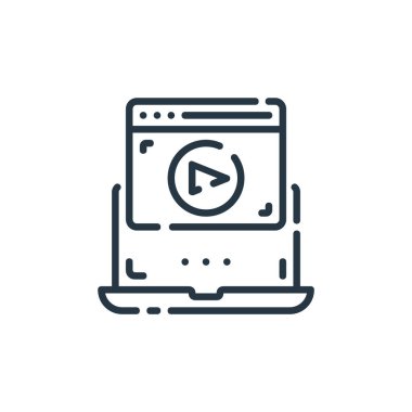 Elderning konseptinden video ders ikonu vektörü. Düzenlenebilir video dersi vuruşunun ince çizgisi. Web ve mobil uygulamalarda kullanım için video ders doğrusal işareti, logo, yazdırma ortamı.