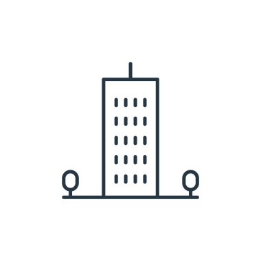 Gökdelen kavramından küçük bina ikonu vektörü. İnce çizgili, düzenlenebilir küçük bina vuruşları. Web ve mobil uygulamalar, logo ve yazdırma ortamlarında kullanmak için küçük inşa doğrusal işareti.