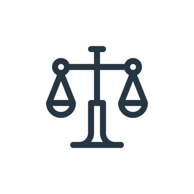 Etik kavramından adalet ikonu vektörü. Adaletin düzeltilebilir vuruşunun ince bir çizgisi. Web ve mobil uygulamalarda kullanım için adalet doğrusal işareti, logo, yazdırma medyası.