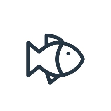 Yiyecek içecek konseptinden balık ikonu vektörü. Düzenlenebilir balık vuruşunun ince bir çizgisi. ağ ve mobil uygulamalarda kullanmak için balık doğrusal işareti, logo, yazdırma ortamı.