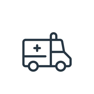 Tıbbi öğeler konseptinden ambulans simgesi vektörü. Düzenlenebilir kalp krizinin ince bir çizgisi. Web ve mobil uygulamalarda kullanmak için ambülans doğrusal işareti, logo, yazdırma ortamı.