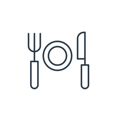 Restoran ikonu vektörü seyahat konseptinden. Restoran felcinin ince bir çizgisi. İnternet ve mobil uygulamalarda kullanmak için restoran doğrusal işareti, logo, yazdırma ortamı.