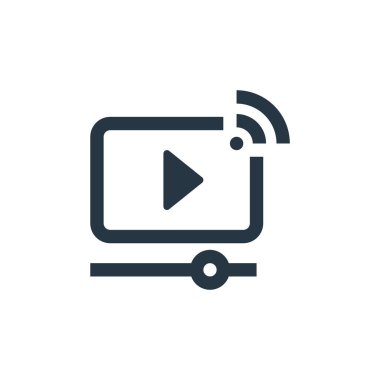 İnternet konseptinden video simgesi vektörü. Düzenlenebilir video vuruşunun ince çizgisi. Web ve mobil uygulamalarda kullanmak için video doğrusal işareti, logo, yazdırma ortamı.