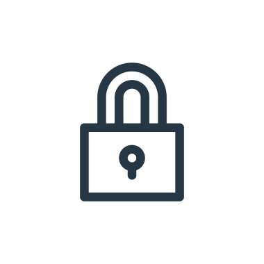 Temel ui kavramından kalma asma kilit ikonu vektörü. Kurgulanabilir asma kilit vuruşunun ince çizgisi. Web ve mobil uygulamalarda kullanmak için asma kilit doğrusal işareti, logo, yazdırma ortamı.