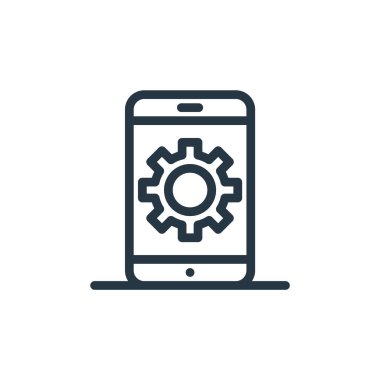 Mühendislik konseptinden akıllı telefon ikonu vektörü. Düzenlenebilir akıllı telefon vuruşunun ince bir çizgisi. Web ve mobil uygulamalarda kullanmak için akıllı telefon doğrusal işareti, logo, yazdırma ortamı.