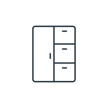 Mobilya dekorasyonu konseptinden kostüm ikonu vektörü. Düzenlenebilir darbenin ince bir çizgisi. Web ve mobil uygulamalar, logo ve yazdırma ortamlarında kullanım için dolap doğrusal işareti.