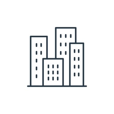 Gökdelen ikon vektörü gökdelen konseptinden. Düzenlenebilir gökdelenlerin ince çizgisi. Web ve mobil uygulamalarda kullanmak için gökdelenlerin doğrusal işareti, logo, yazdırma ortamı.