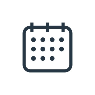 Seyahat konseptindeki takvim simgesi vektörü. Takvim düzenlenebilir vuruşunun ince çizgisi. Web ve mobil uygulamalarda kullanmak için takvim doğrusal işareti, logo, yazdırma ortamı.