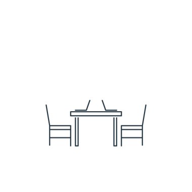 Mobilya konseptinden mutfak masası ikonu vektörü. Düzenlenebilir mutfak masası felcinin ince bir çizgisi. Web ve mobil uygulamalarda kullanmak için mutfak tablosu doğrusal işareti, logo, yazdırma ortamı.
