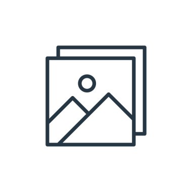 Kullanıcı arayüzü kavramından galeri simgesi vektörü. İnce çizgili, düzenlenebilir felç çizgisi. Web ve mobil uygulamalarda kullanmak için galeri doğrusal işareti, logo, yazdırma ortamı.