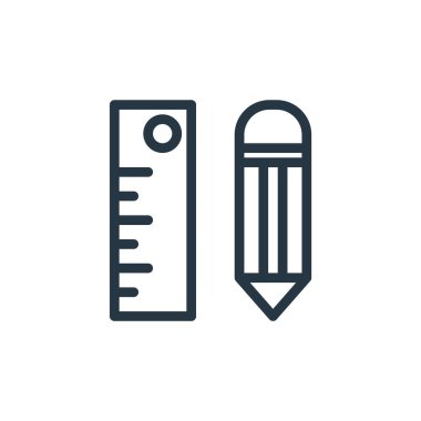 Tasarım yazdırma kavramından yönetici simgesi vektörü. Düzenlenebilir cetvel darbesinin ince çizgisi. Web ve mobil uygulamalarda kullanmak için cetvel doğrusal işareti, logo, yazdırma ortamı.