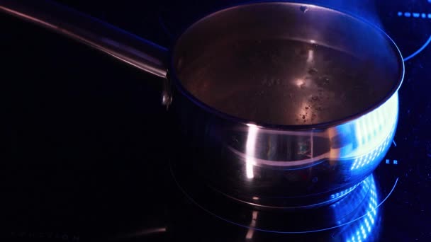 沸騰水 最上階だ ストーブの上で沸騰した水とケトル — ストック動画