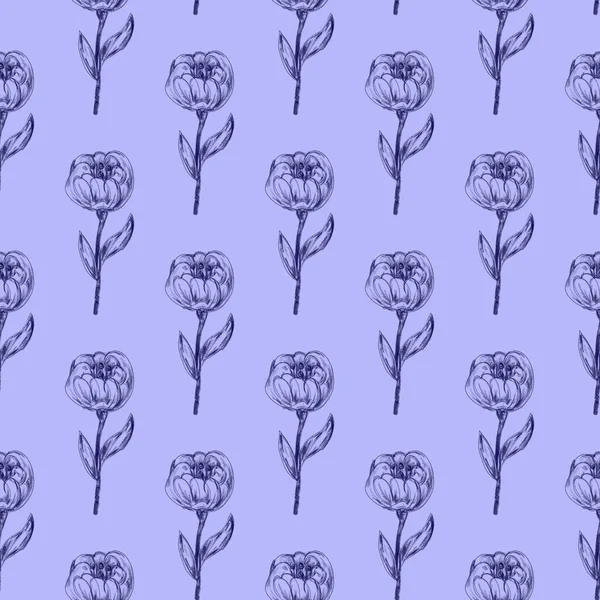 Seamless pattern with  hand drawn flowers on  lavender background.Can be used for wallpaper, textiles, wrapping and cover