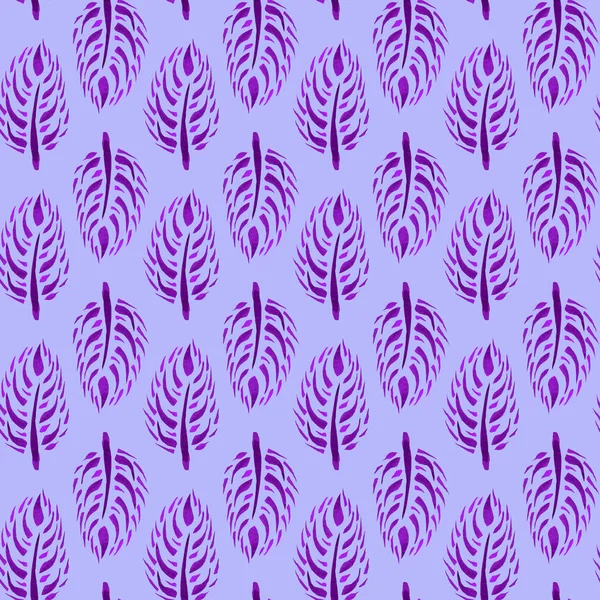 Watercolor seamless pattern hand painted with   feather-like leaves on  lavender background. Can be used for interior design, curtains, draperies, upholstery, bedding, duvet cover, pillow case.