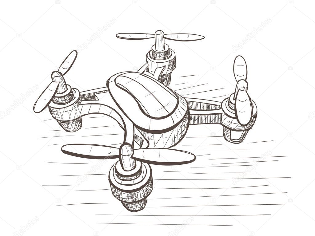 Vector sketch illustration with Unmanned aerial vehicle.