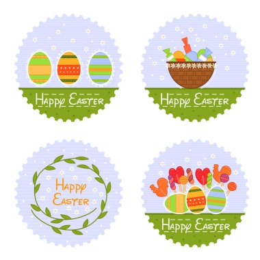 Düz easter illüstrasyon web tasarımı için ayarla. İzole renk sembol kümesi. Paskalya günü arka plan. Düz vektör toplama.