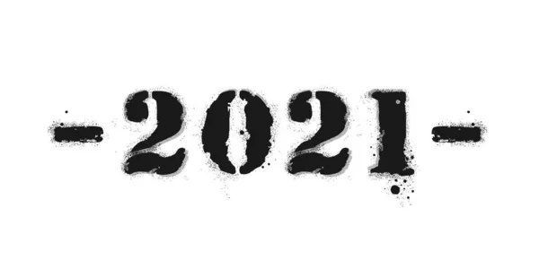 Fecha de Graffiti 2021 rociada con fugas en negro sobre blanco. Letras vectoriales en blanco. Ideal para el diseño Carteles de fiesta de año nuevo, tarjeta de vacaciones, encabezado para el sitio web . — Vector de stock