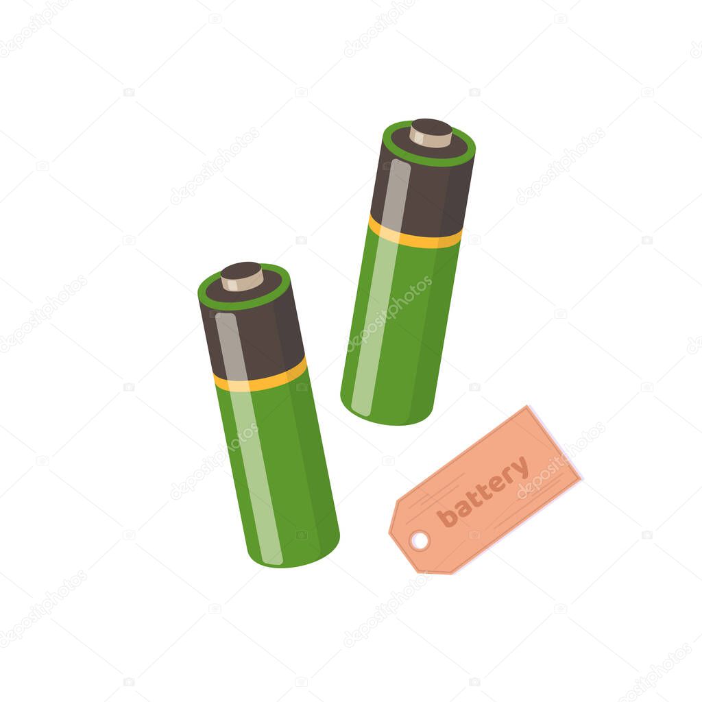Cylinder AA batteries. Vector cartoon flat illustration isolated on white.