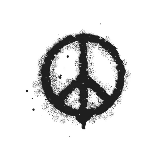 Vector graffiti peace element sprayed with leak in black over white. Sign pacifist, Black Hippie symbol. Design street art. — Stock Vector