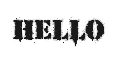Merhaba harfler. Beyaz üzerine grafiti harfleri. Beyazın üstüne siyah damlalar sıkarak. Vektör tasarımı sokak sanatı.