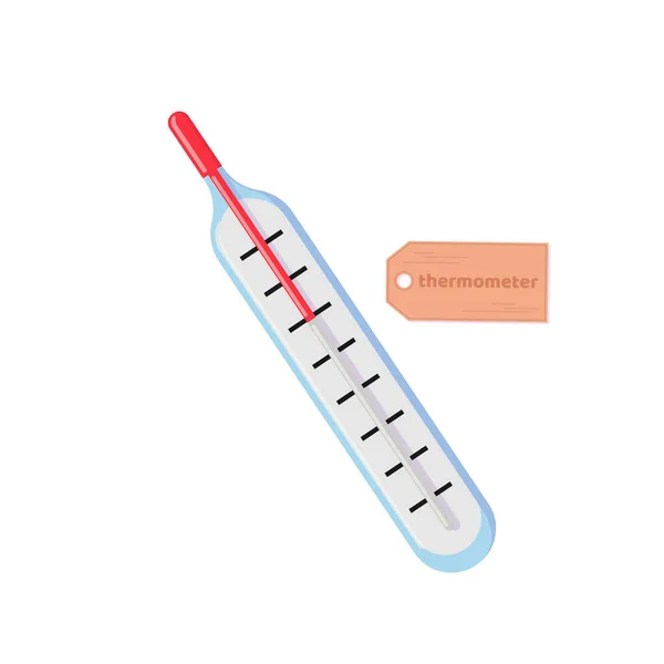 Medical mercury thermometer. Human body temperature. Illness, cold, fever. Virus symptom. Vector cartoon flat illustration isolated on white. — Stock Vector