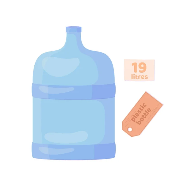 Kunststoff Leere 19 Liter Volumen Flasche. Sauberes Getränk im Plastikbehälter. Vector Cartoon flache Illustration isoliert auf weiß. — Stockvektor