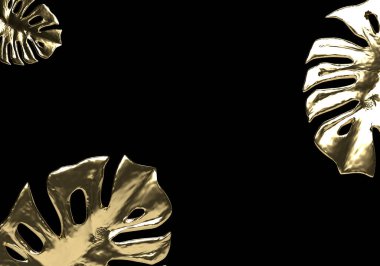 Altın Canavar yapraklarının siyah arkaplanda 3D görüntülenmesi.