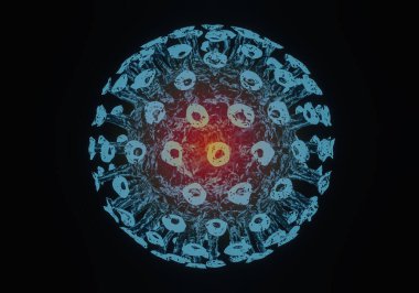 Siyah arkaplanda virüs hücresinin 3d görüntülenmesi