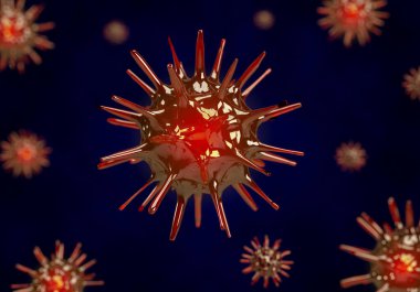3d COVID-19 SARS, Coronaviridae, SARS-CoV, SARSCoV, virüs 2020, MERS-CoV, mavi arka planda Çin virüsü 2019-nCoV