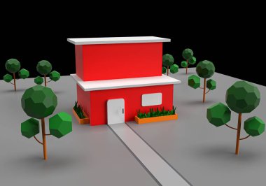 Siyah arkaplan üzerinde yeşil ağaç bulunan 3d görüntüleme, kopyalama alanı için en az konsept.