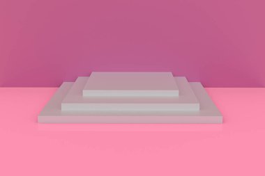 3D kare podyum, minimum stüdyo arkaplanı. Soyut 3d geometrik şekil oluşturucu.