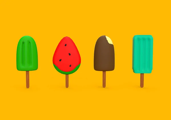 3d rendering of ice cream stick set on yellow background