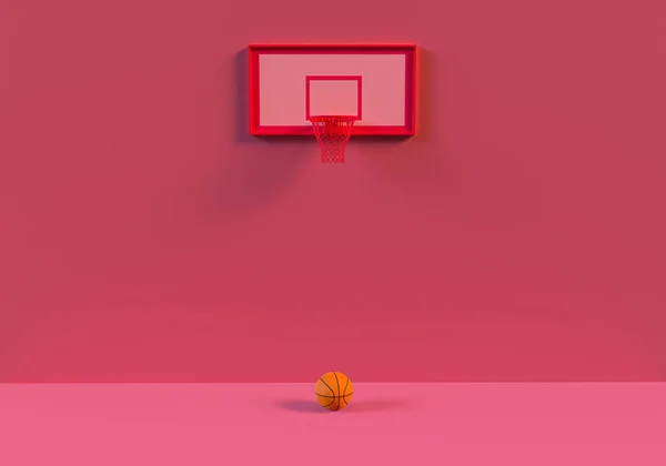 Візуалізація Баскетбольного Кільця Баскетболом Підлозі Мінімальна Концепція Баскетболу Рожевому Фоні — стокове фото