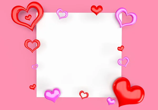 Renderização Fundo Dia Dos Namorados Rosa Com Coração Convite Cartazes — Fotografia de Stock
