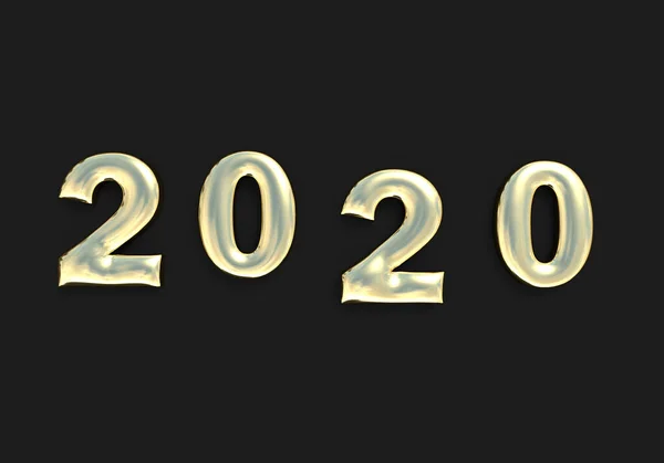 新年明けましておめでとうございます 黄金の金属数の休日の3Dレンダリング2020 現実的な3Dサイン 祭りのポスターやバナーデザイン — ストック写真