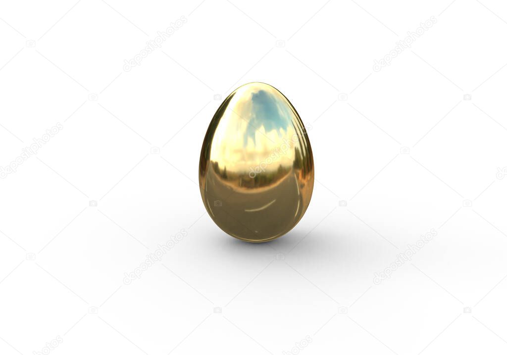 3d rendering of golden easter egg on white background 