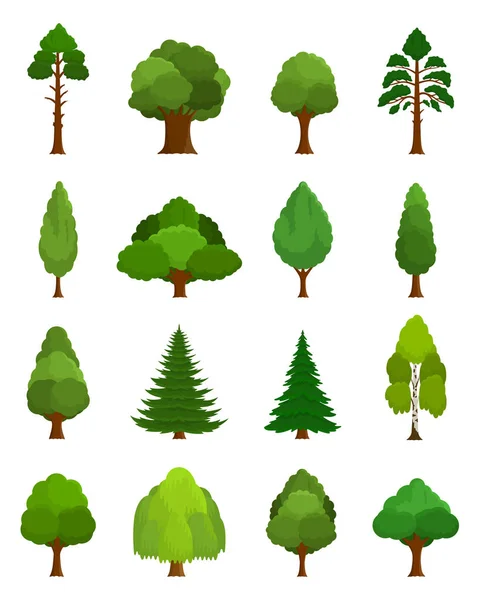 Векторные Иконки Различных Типов Деревьев Изолированные Белом — стоковый вектор