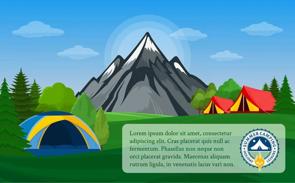 Vector Montanhas Camping Bandeira Horizontal Natureza Selvagem Paisagem Com Barraca — Vetor de Stock